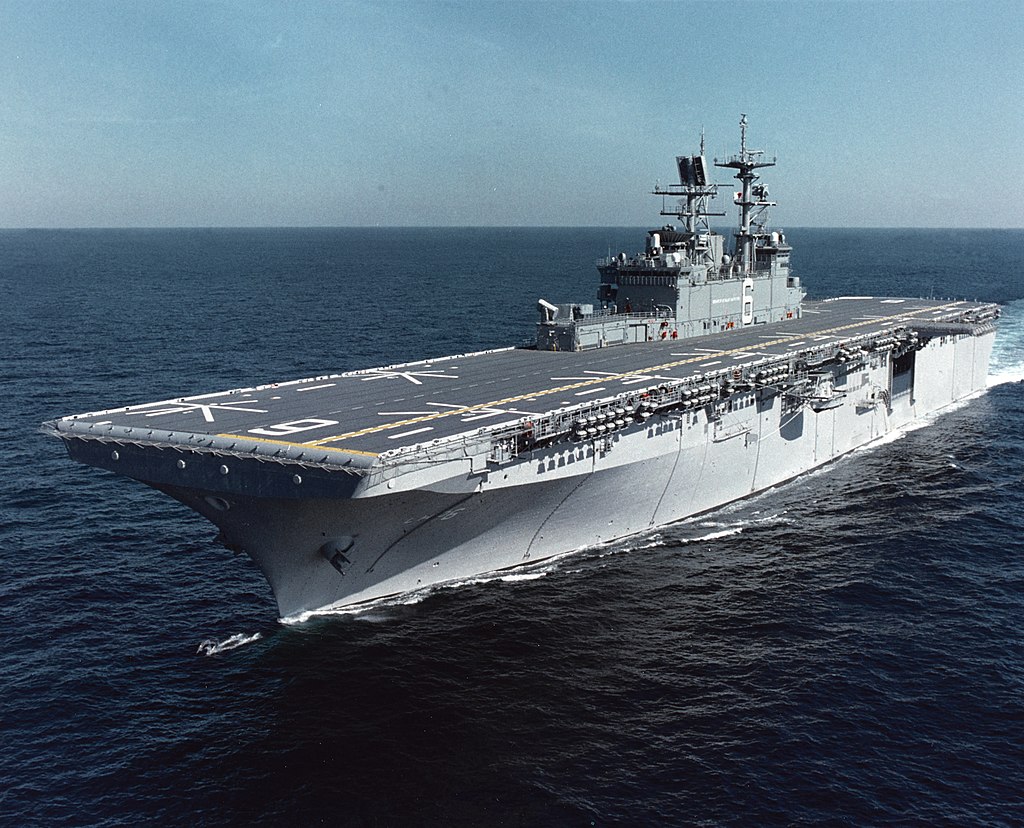 Ingalls Shipbuilding, Pascagoula, Mississippi (USA) - U.S. Navy photo NH 107664-KN The U.S. Navy amphibious assault ship USS Bonhomme Richard (LHD-6) underway in the Gulf of Mexico during builder's sea trials, circa in early 1998.